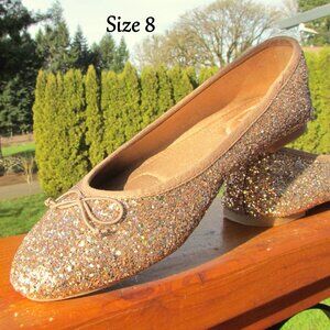 GOLD SPARKLY SHOES, GLITTERY BALLET FLATS, SIZE 8, OLD NAVY PARTY, COSTUME, FUN!